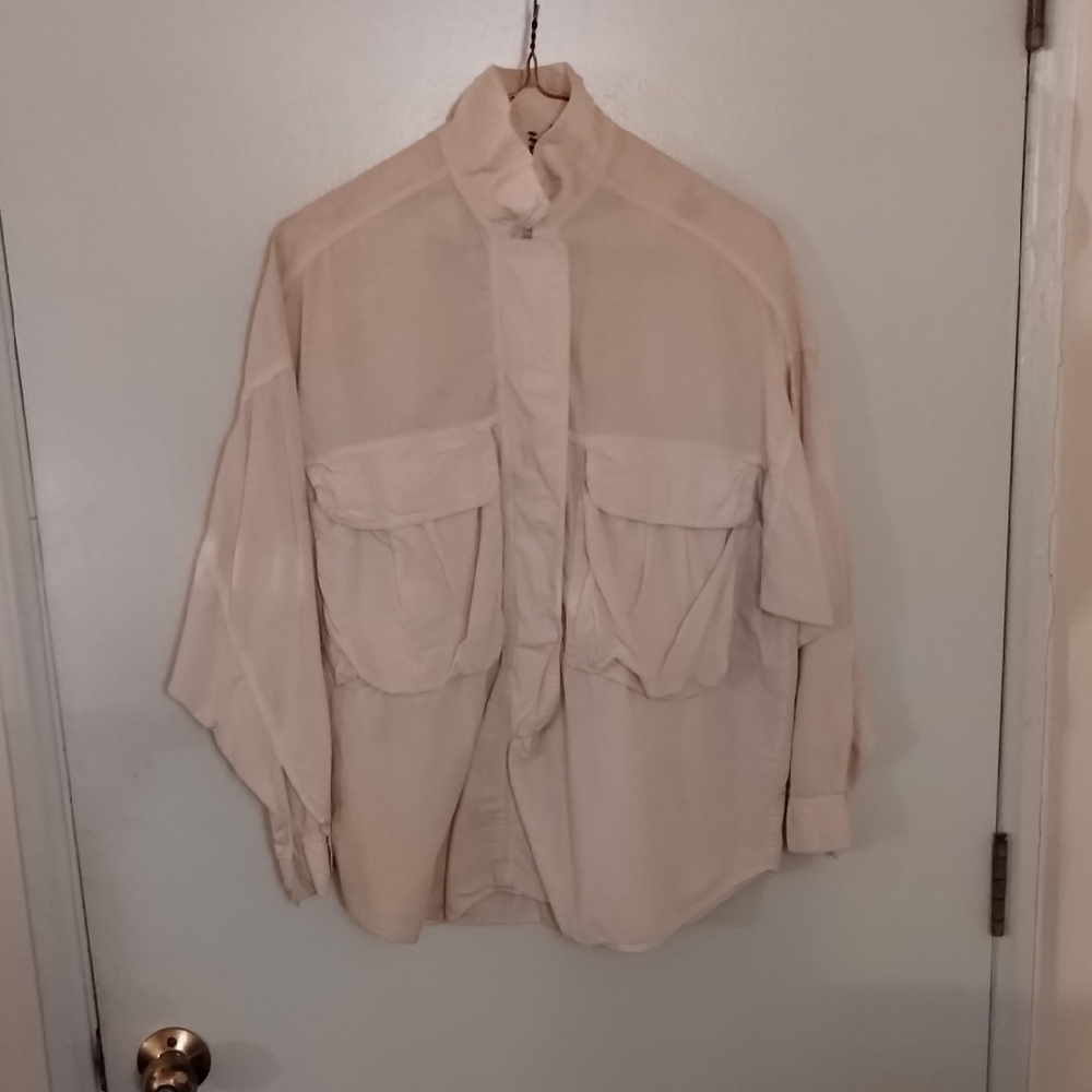 Cream Button-Up Shirt with Pockets